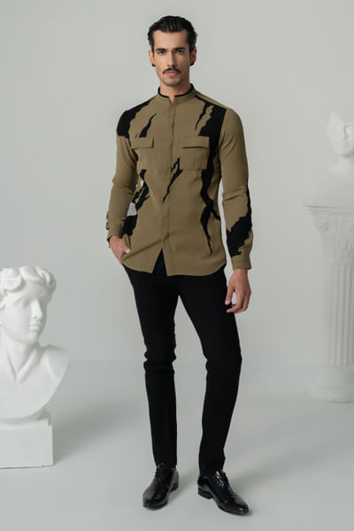 Khaki thunder flow printed shirt