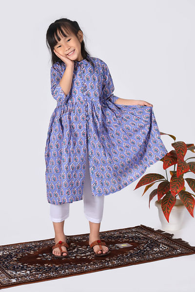 Lavender and white floral printed kurta set