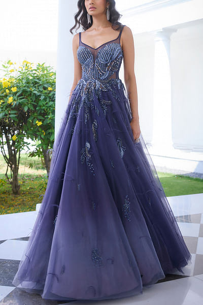 Lavender blue ombre sequin embroidered gown