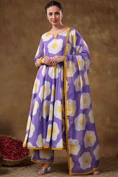 Lavender egg printed anarkali set