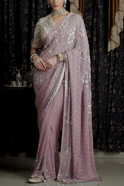 Lavender embroidered sari set