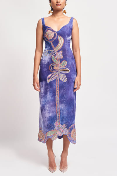 Lavender floral appliqued dress