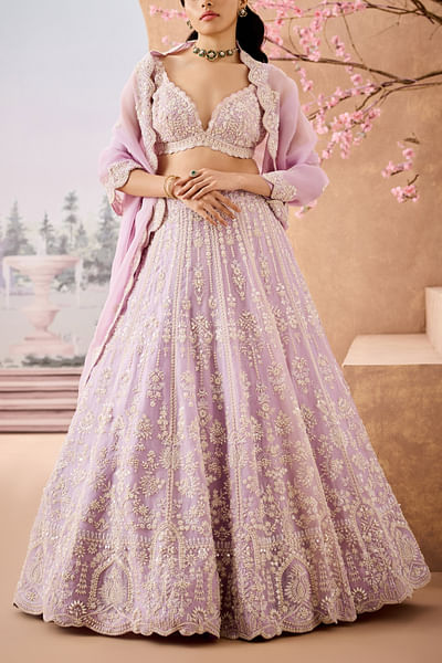 Lavender floral pearl embroidered lehenga set