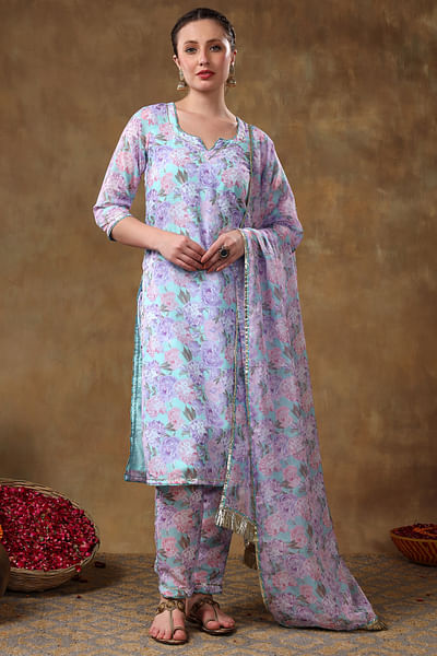 Lavender floral printed kurta set