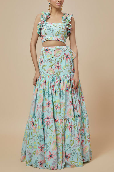 Lavender floral printed lehenga set