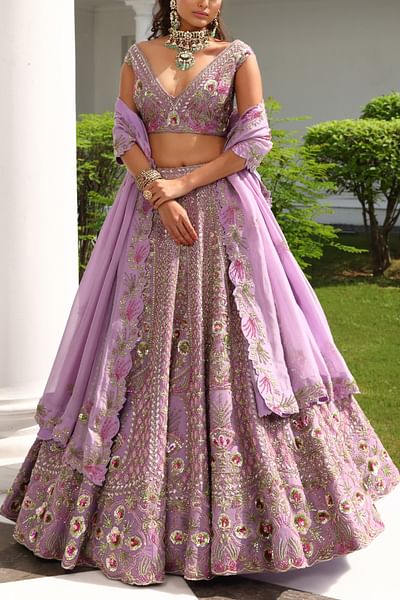 Lavender floral sequin embroidered lehenga set