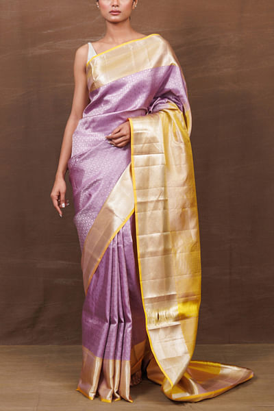 Lavender handwoven kanjeevaram muga silk sari