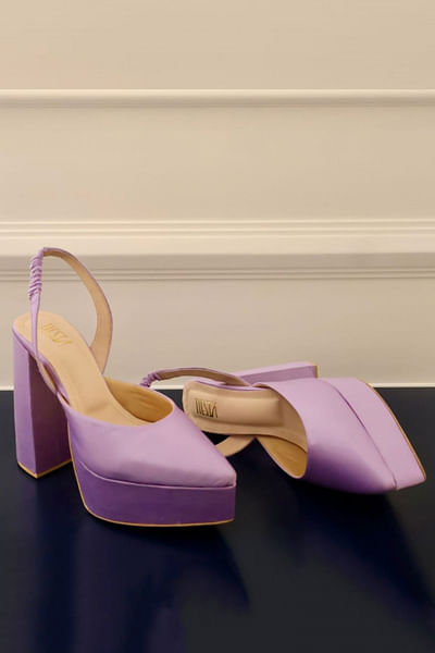 Lavender satin block heels