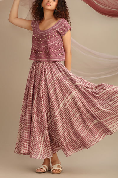 Lavender stripe printed skirt set