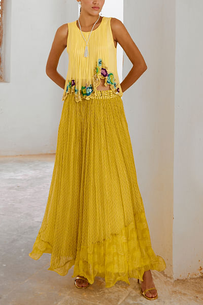 Lemon green chiffon skirt set