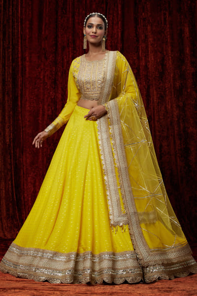 Lemon yellow gota embroidered lehenga set
