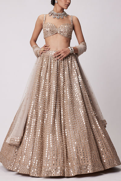 Light beige mirror embroidered lehenga set