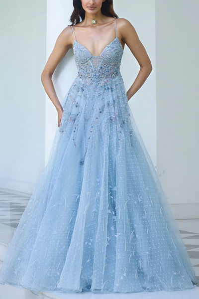 Light blue embroidered woven gown