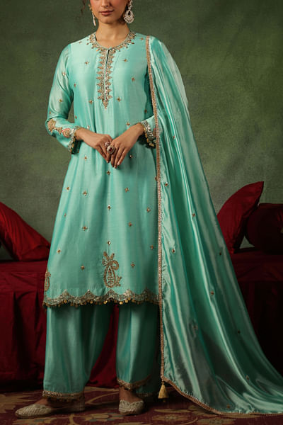 Light blue scalloped kurta set