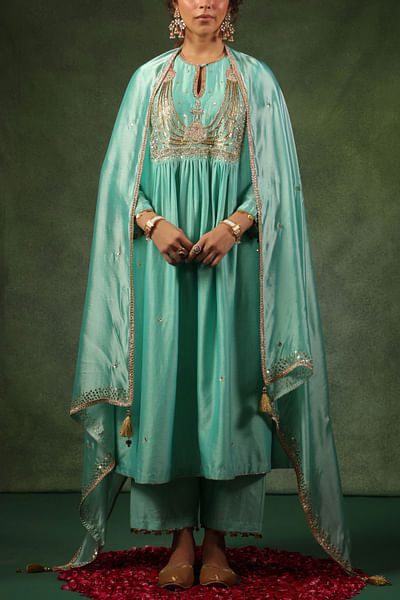 Light blue zardosi embroidered kurta set