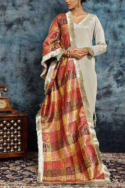 Light gold crushed tissue kurta set