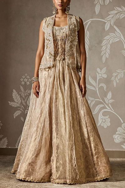 Light gold embroidered jacket set