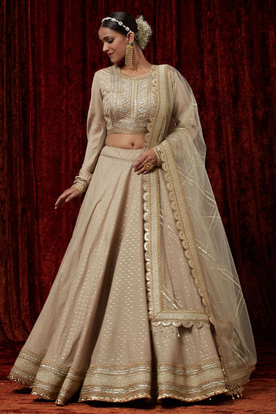 Light gold gota embroidered lehenga set