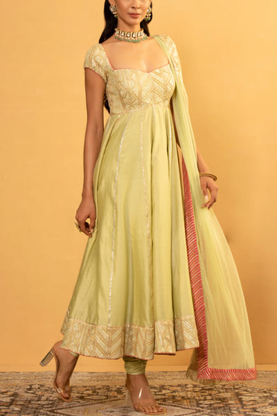 Light green geometric gota work anarkali set