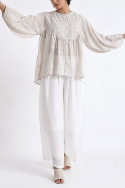 Light grey geometric block printed co-ords