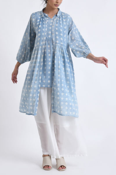 Light Indigo geometric block print co-ord set