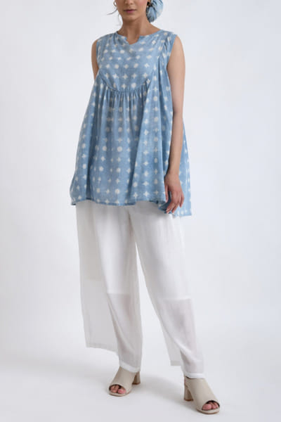 Light Indigo geometric block print co-ords