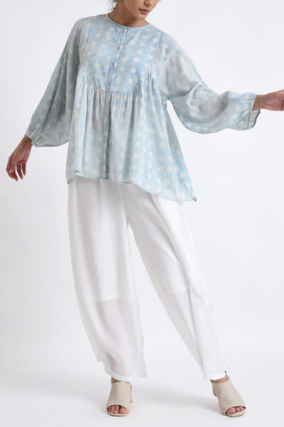 Light Indigo geometric block printed co-ords