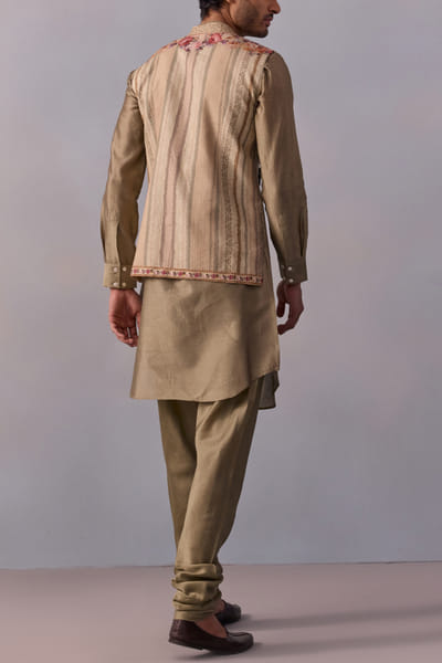 Kalista Light olive floral printed bandi kurta set KTASEP2408