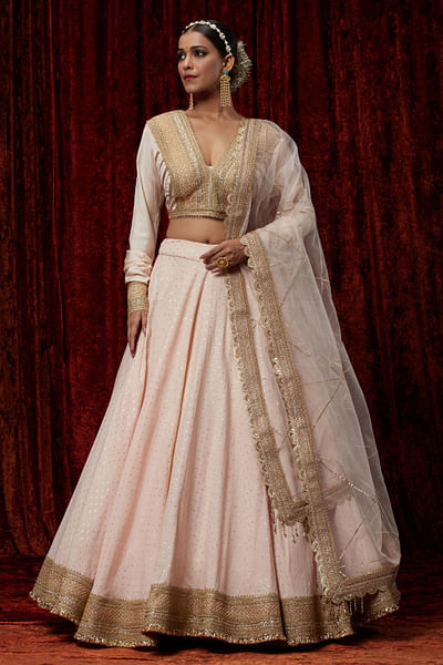 Light peach gota embroidered lehenga set