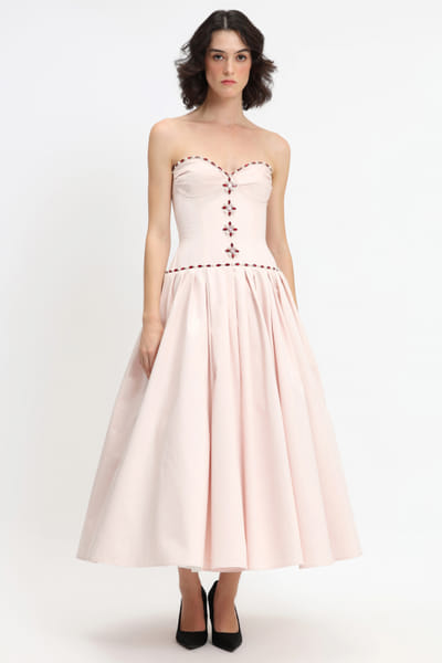 Light pink crystal embellished maxi dress