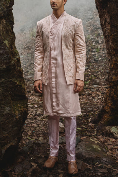 Light pink embroidered jacket and kurta set