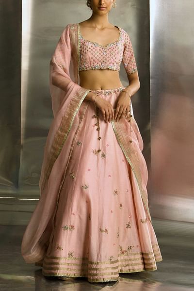 Light pink floral dabka embroidered lehenga set