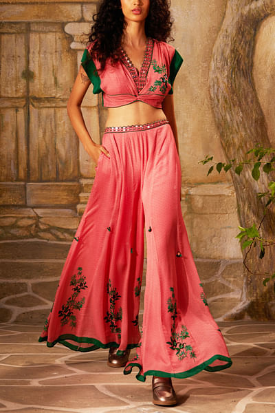 Light pink leaf printed co-ords
