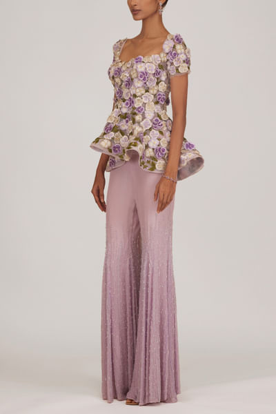 Lilac 3D floral detailing peplum set