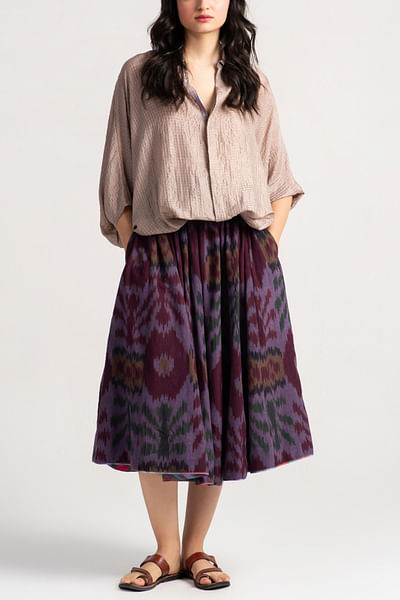 Lilac and wine ikat printed skirt