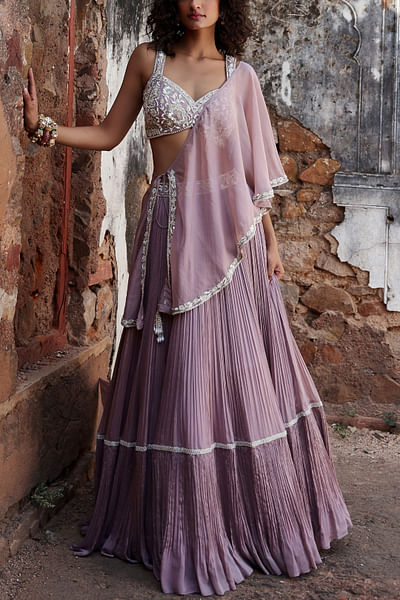Lilac embellished asymmetrical cape set