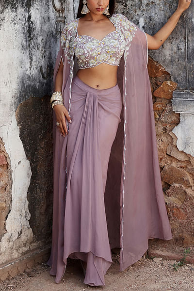 Lilac embellished cape set