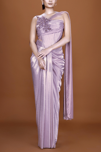 Lilac embellished concept sari set