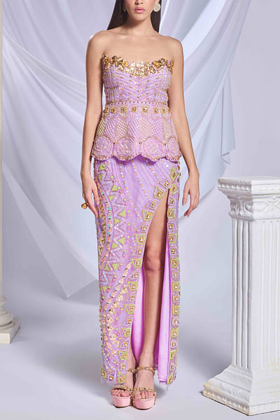 Lilac embellished skirt set