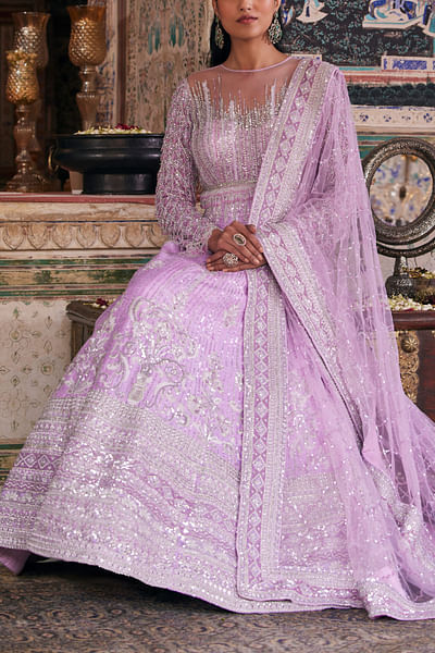 Lilac embroidered anarkali set