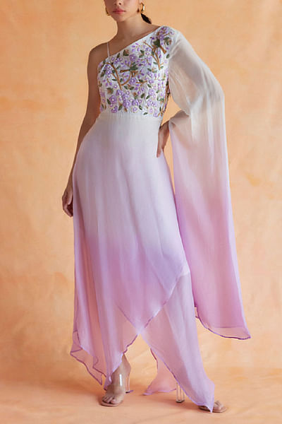 Lilac embroidered ombre dyed dress