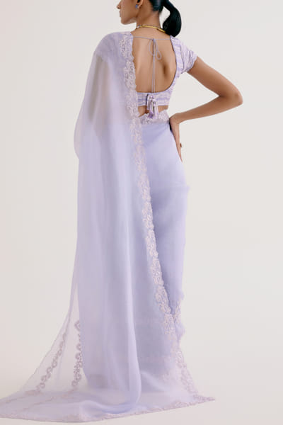 Devnaagri Lilac floral dori embroidered sari set DEVSEP24D223