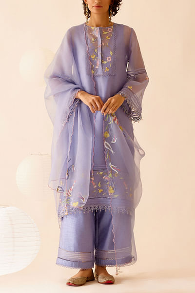 Lilac floral embroidered kurta set