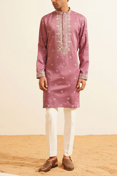 Lilac floral embroidered kurta set