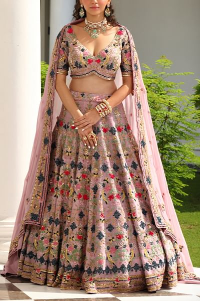 Lilac floral embroidered lehenga set