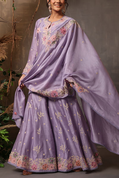 Lilac floral embroidered sharara set