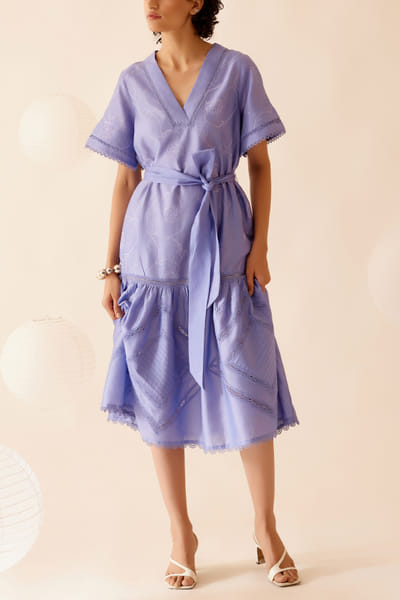 Lilac floral embroidery tiered dress