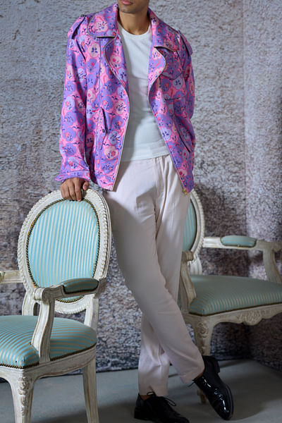 Lilac floral printed bomber jacket