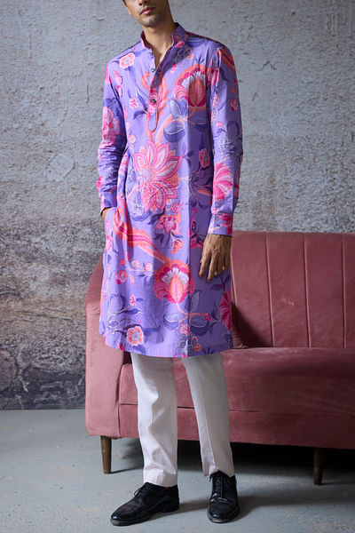 Lilac floral printed kurta set