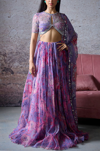 Lilac floral printed lehenga set